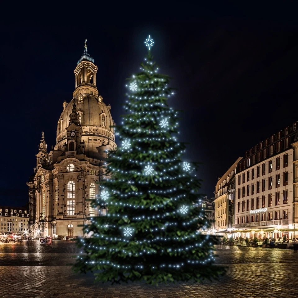 LED light set for Christmas trees 18-20 m high, ice white with decors DZX0EFD08