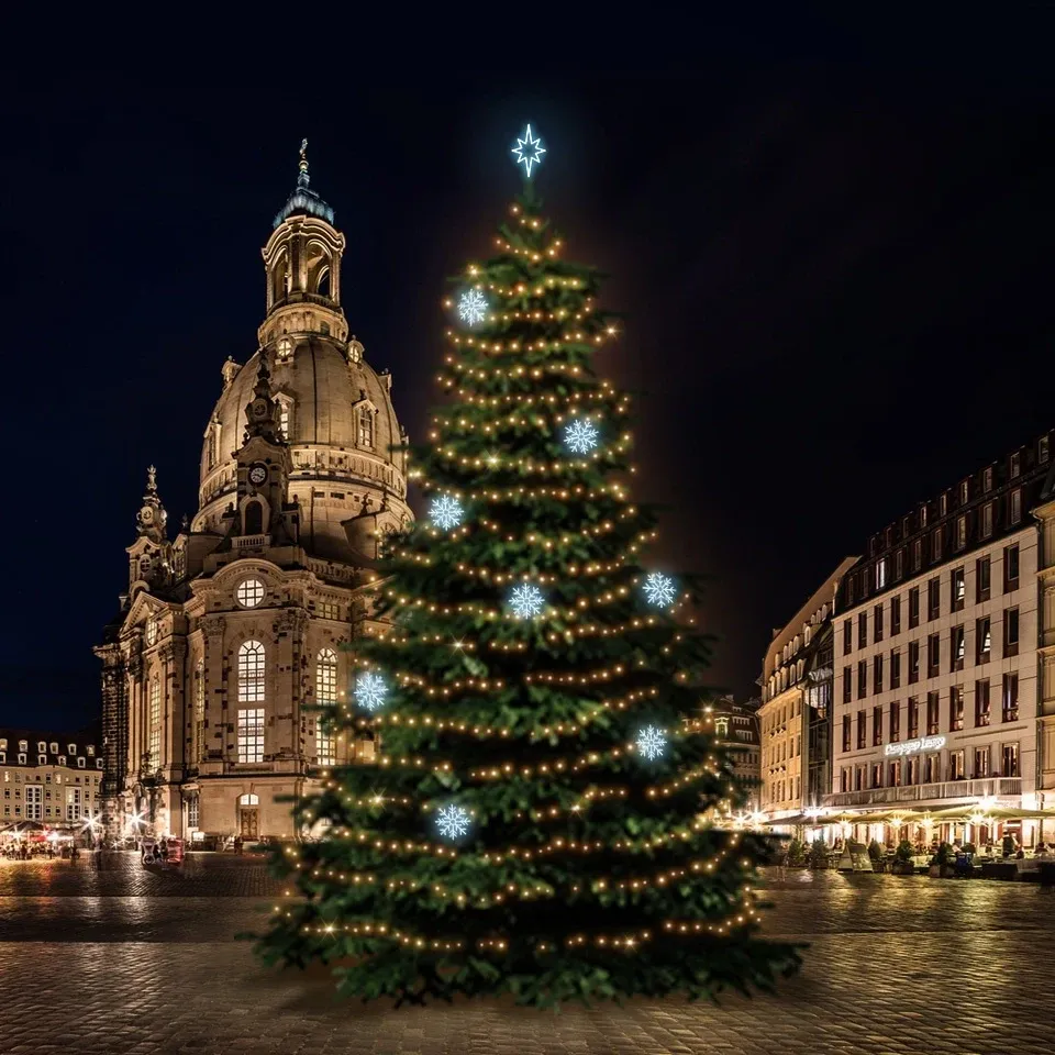 LED light set for Christmas trees 18-20m high, warm white with icy white decors DZX0EFD08