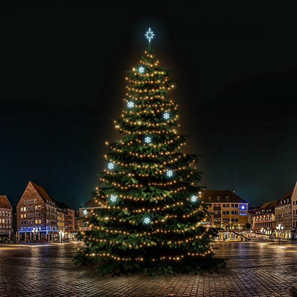 LED light set for Christmas trees 21-23 m high, warm white with icy white decors DZX0EFD01