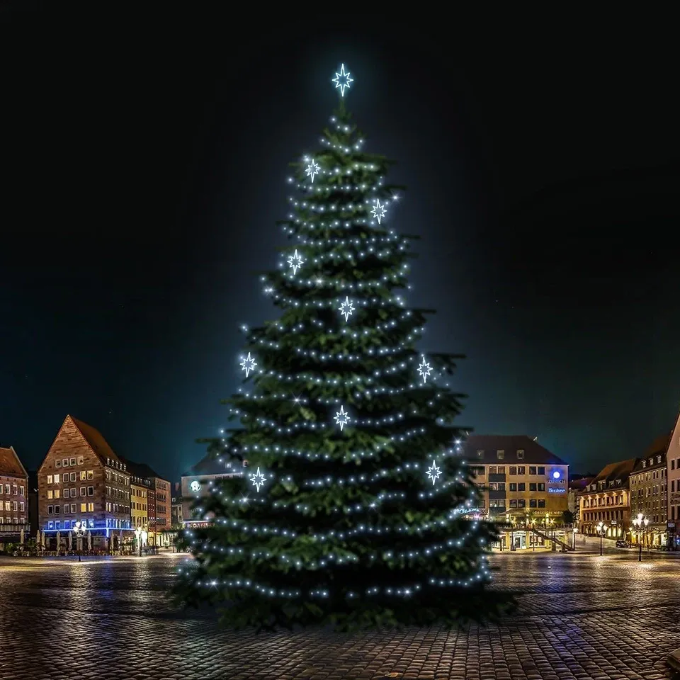LED light set for Christmas trees 21-23 m high, ice white with decors DZ141S3