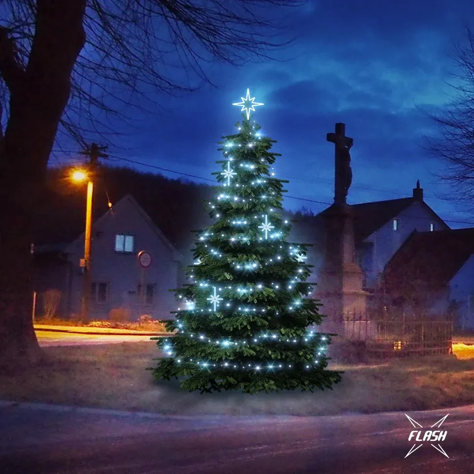 LED light set for trees 3–5 m tall, ice white with flash, with DZ113S2 decorations