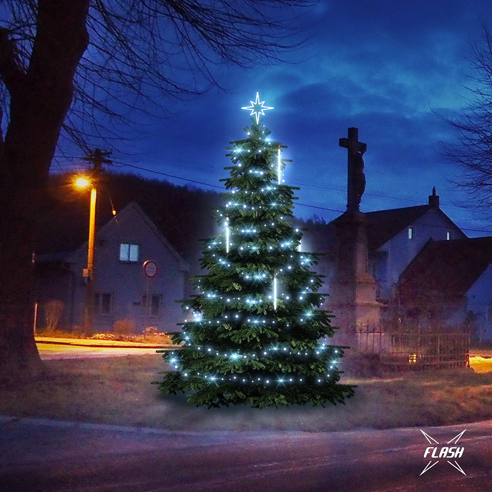 LED light set for Christmas trees 3-5 m high, icy white with Flash and falling snow