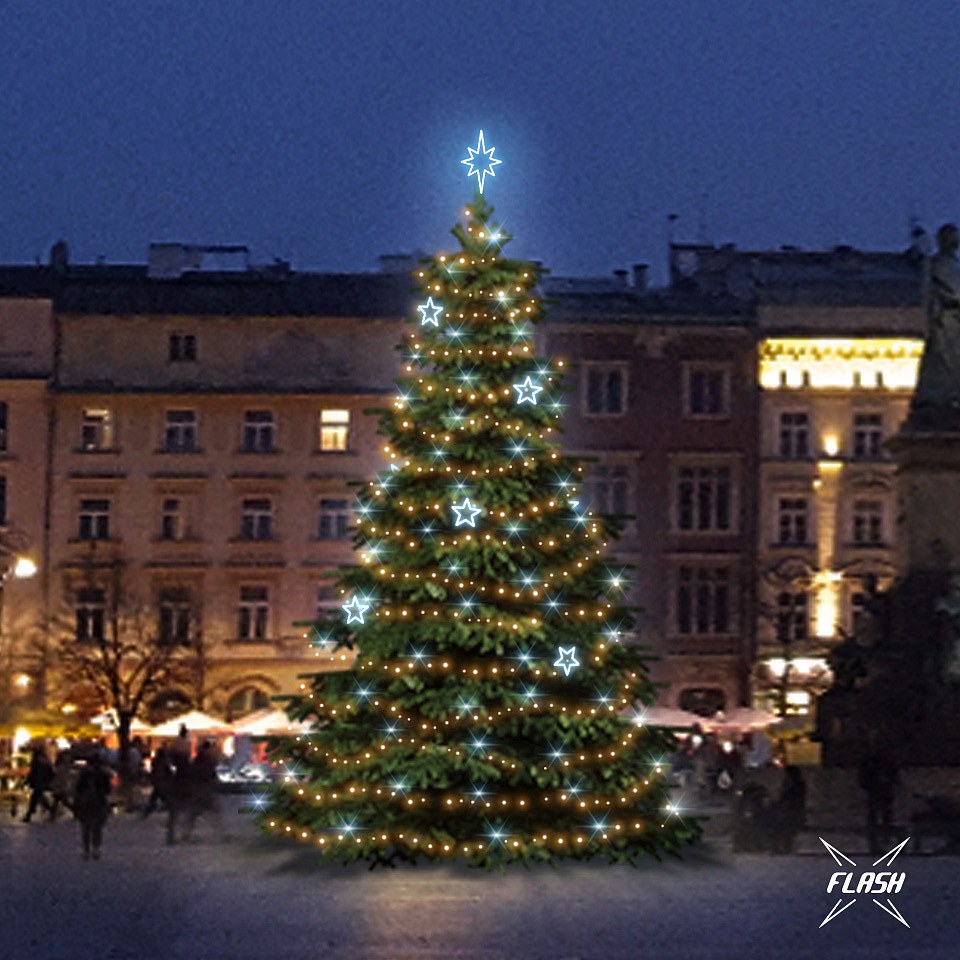 LED light set for Christmas trees 9-11 m high, warm white with Flash, ice decors EFD11