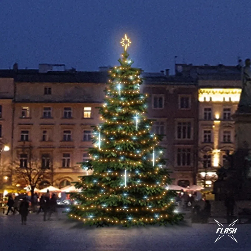 LED light set for Christmas trees 9-11 m high, warm white with Flash, with falling snow