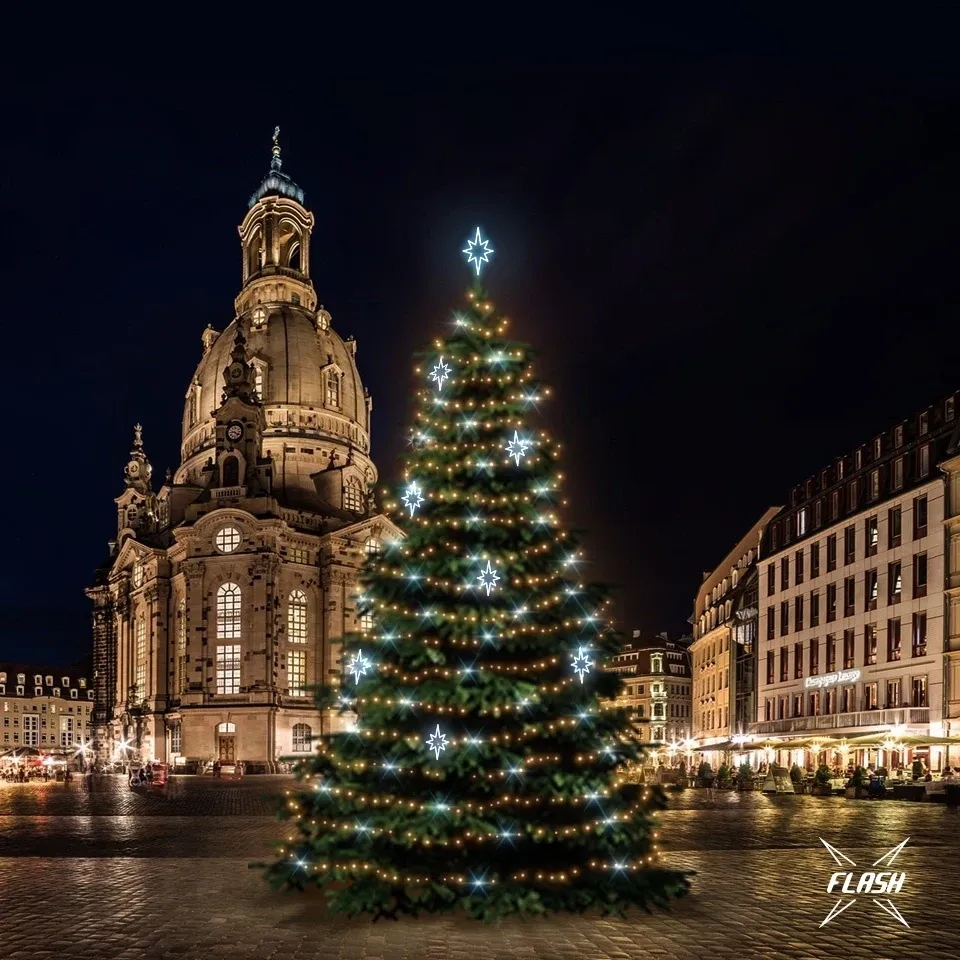 LED light set for Christmas trees 15-17 m high, warm white with Flash, ice decors DZ141S3