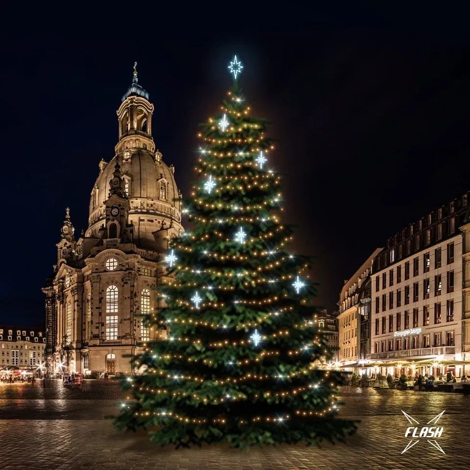LED light set for Christmas trees 18-20 m high, warm white with Flash, ice decors DZ113S4