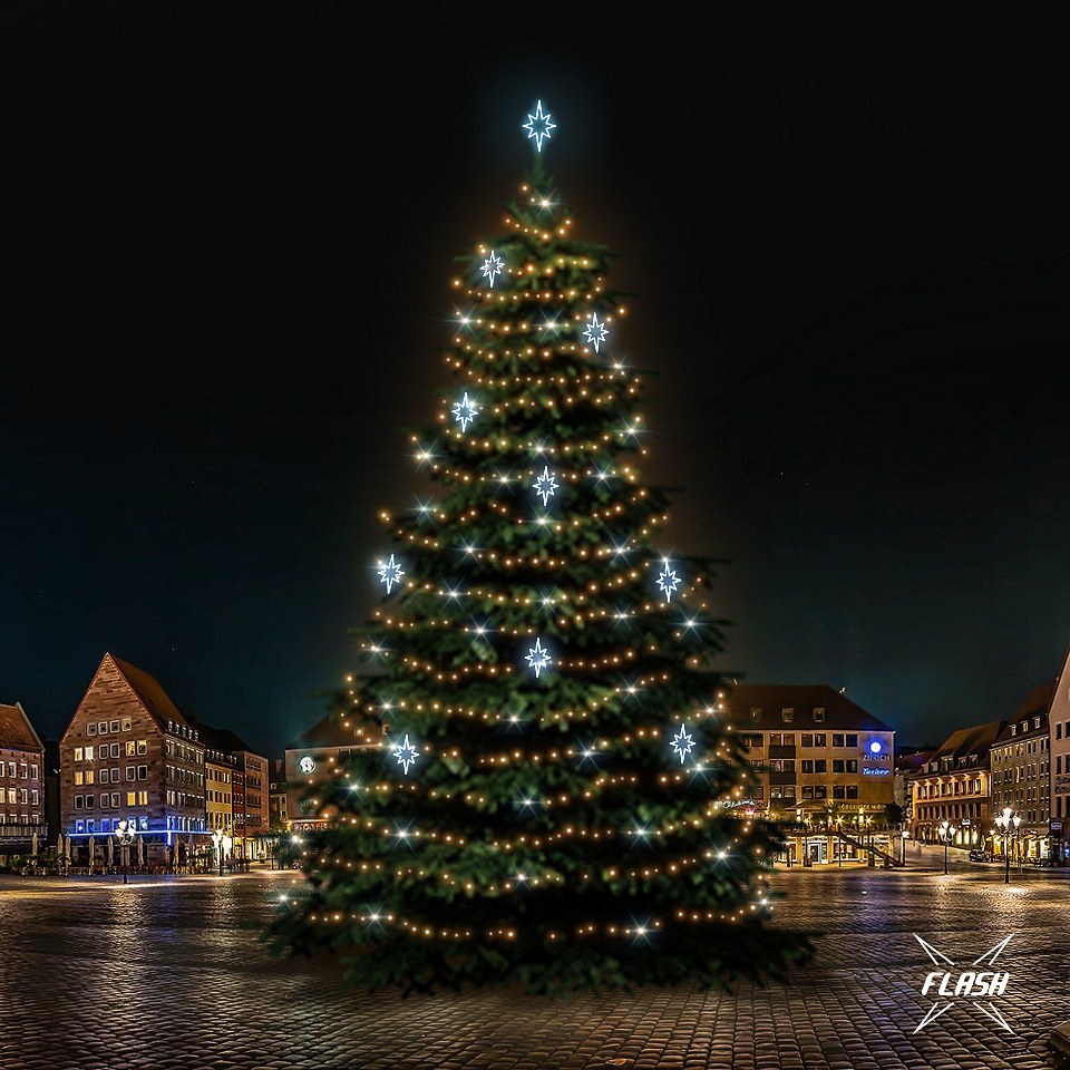 LED light set for Christmas trees 21-23 m high, warm white with Flash, ice decors DZ141S3