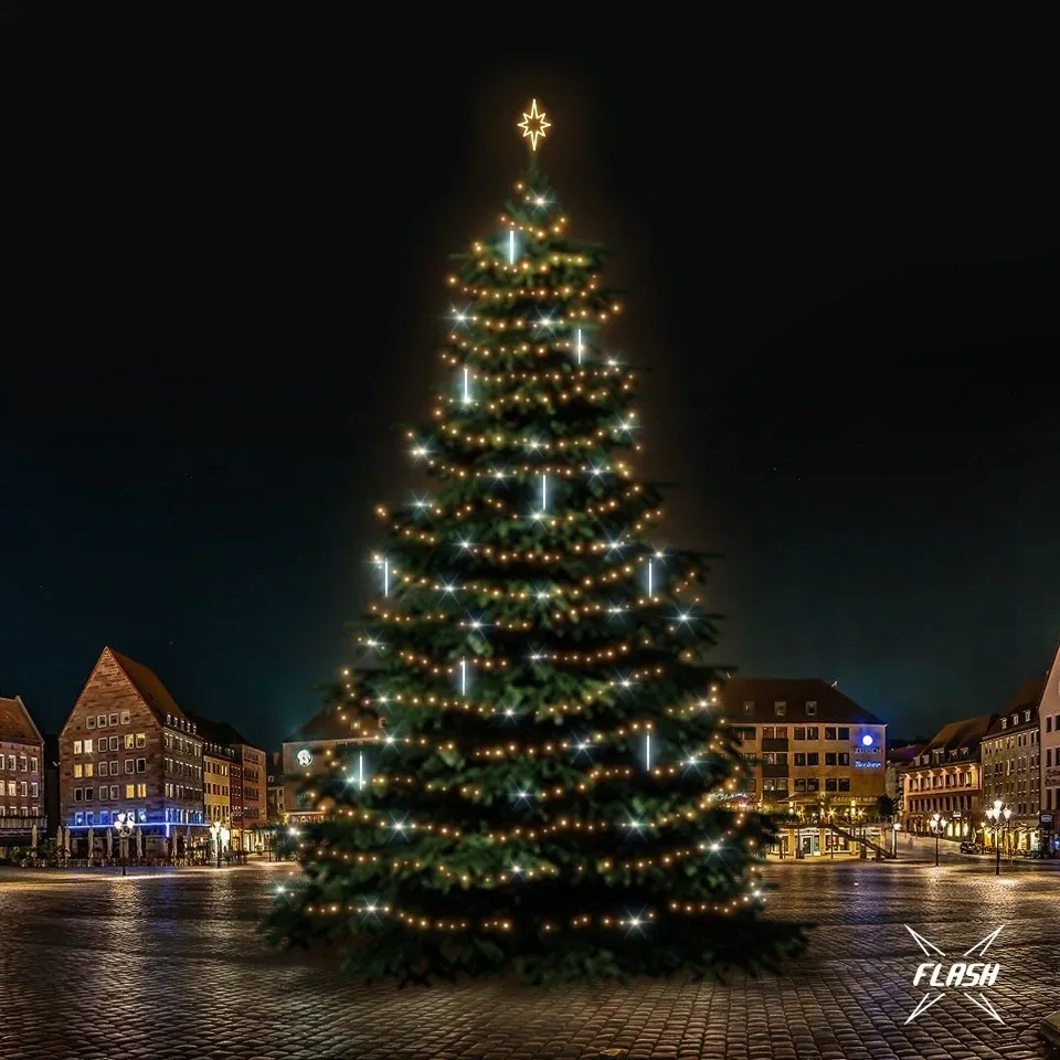 LED light set for Christmas trees 21-23 m high, warm white with Flash, with falling snow