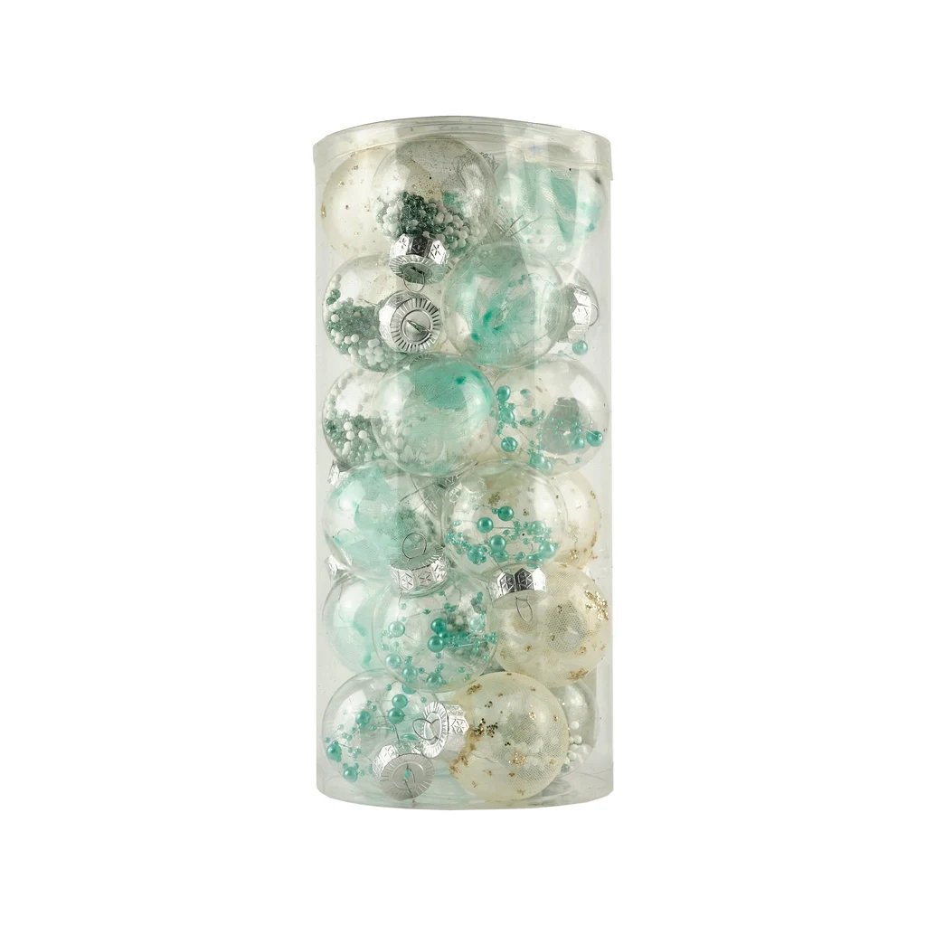 Set of Christmas decorations green 6 cm plastic flask, pack of 25 pcs