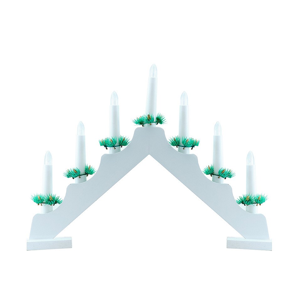 Battery-operated Christmas window candle holder, 40 × 32 × 5 cm, white, wooden, 2× AA