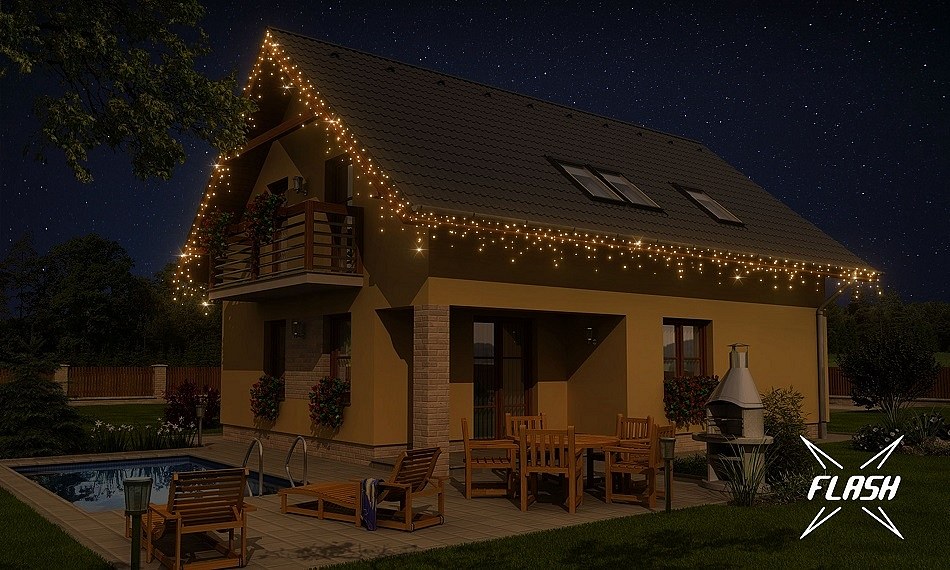 LED house light kit, 9+1 free, warm white with Flash, white cable, Easy Fix, IP67