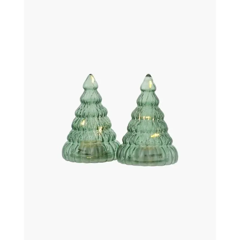 _Downloaded LED light tree, glass, set of 2, green, 9 cm