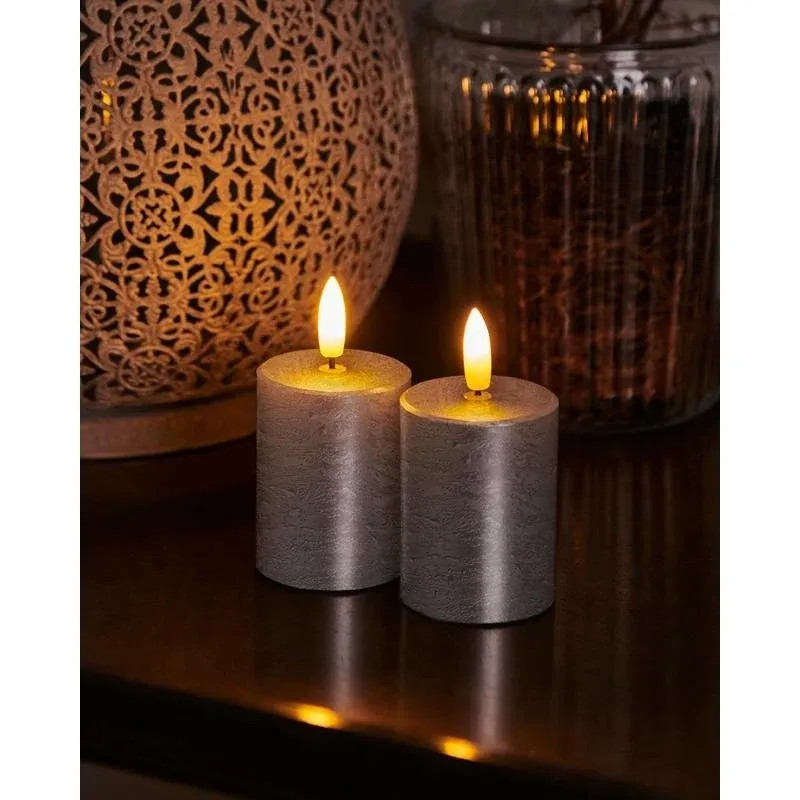 _Download Set of LED candles with wax Sille mini, 2 pieces, Ø 5 × 6,5 cm, silver