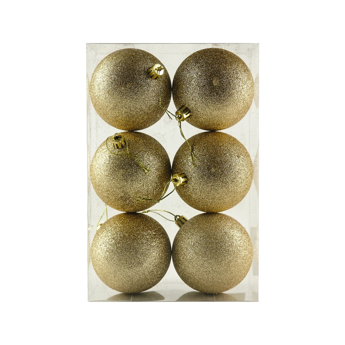 Set of Christmas ornaments Champagne glitter 8 cm plastic balls, pack of 6