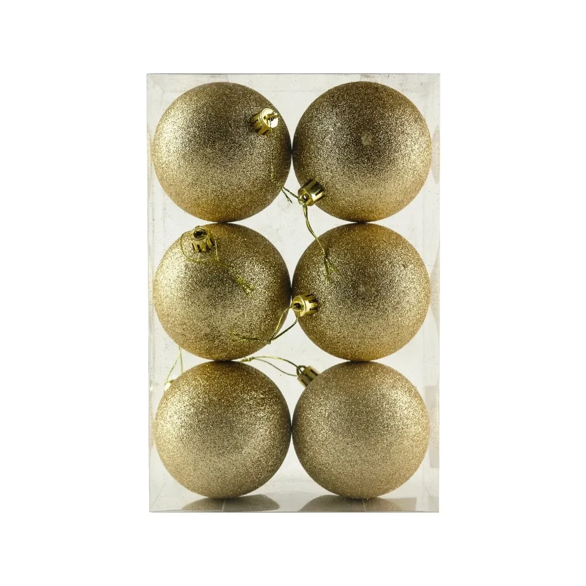 Set of Christmas ornaments Champagne glitter 8 cm plastic balls, pack of 6