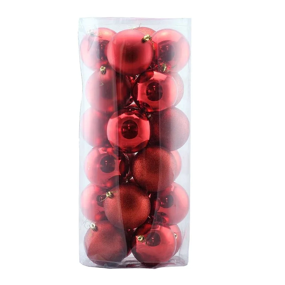 Christmas ornaments - set of plastic balls 6 pcs, d. 10 cm, red, 8 x glossy, 8 x matt, 8 x glitter