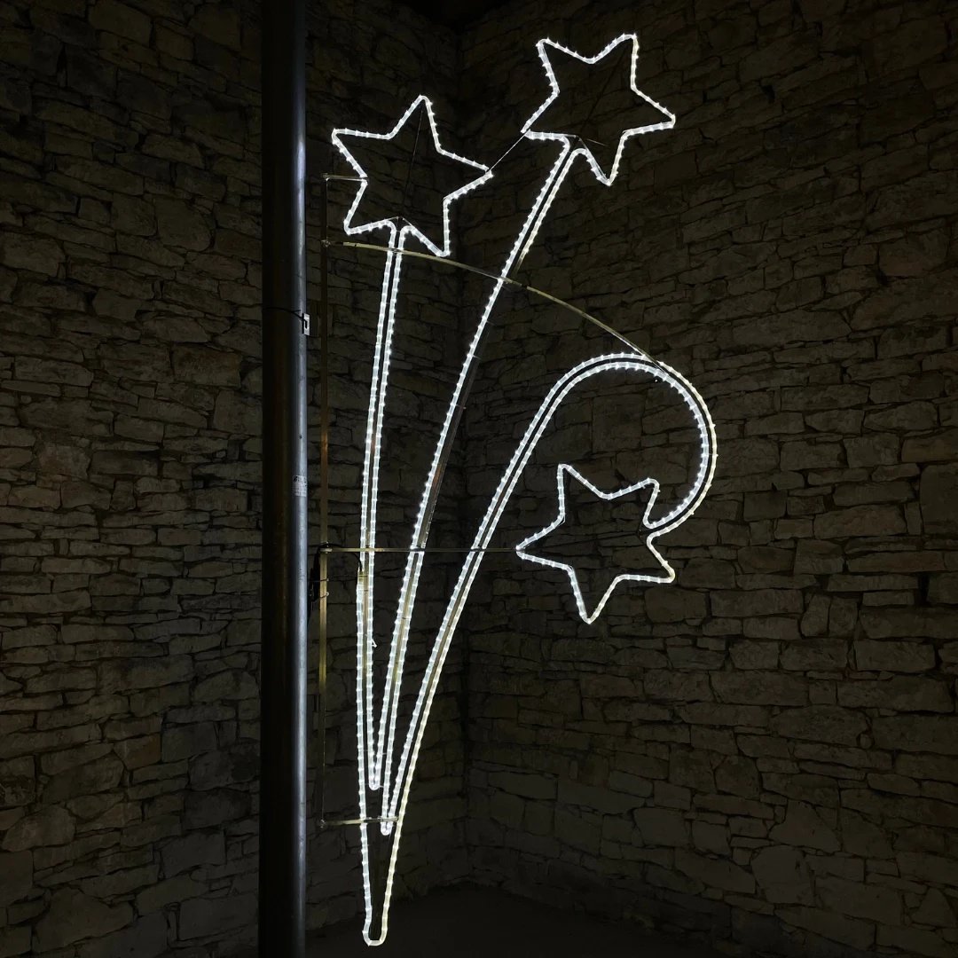 LED light motif, three stars with splash, 130x290 cm, ice white