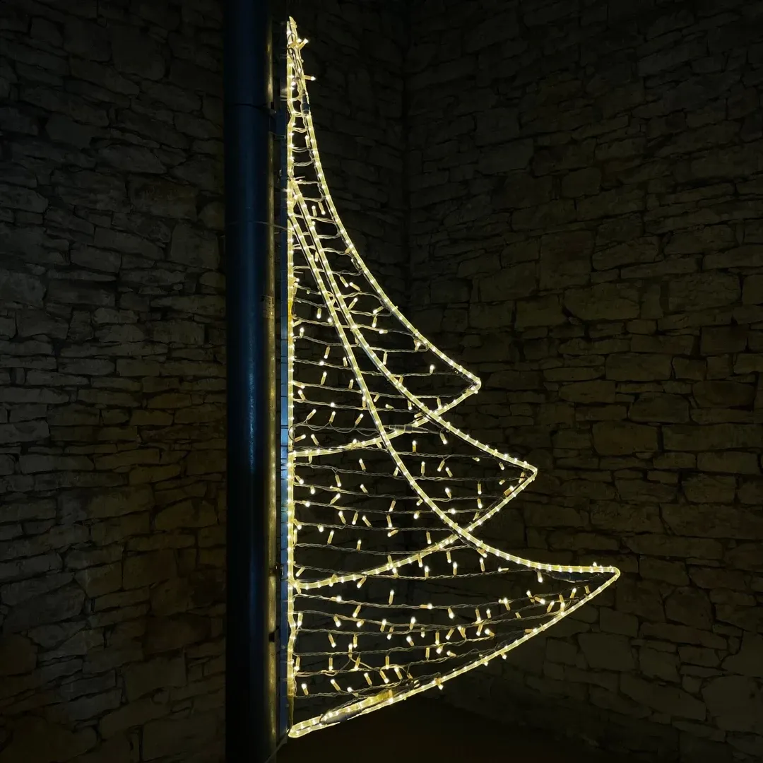 VO LED light decor half tree, warm white 200x106cm, with braid