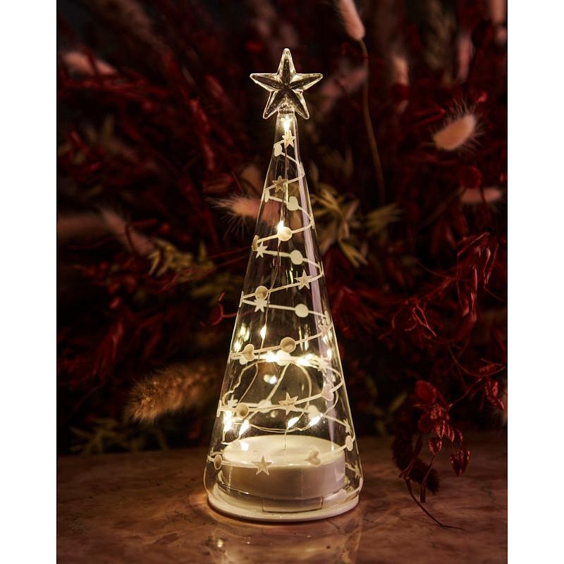 _Downloaded Glass LED tree light, clear, 22 cm, white decor
