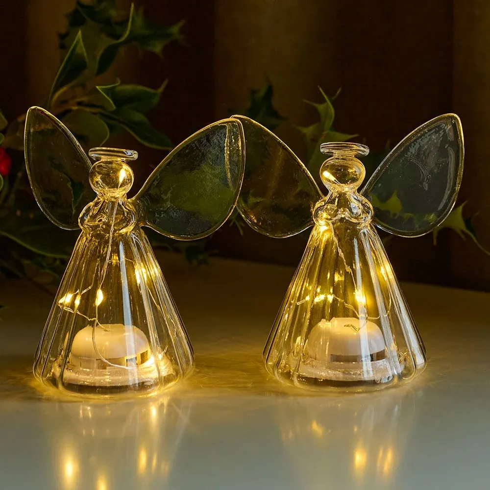 _Downloaded LED light angel glass, clear, set of 2, 10 cm