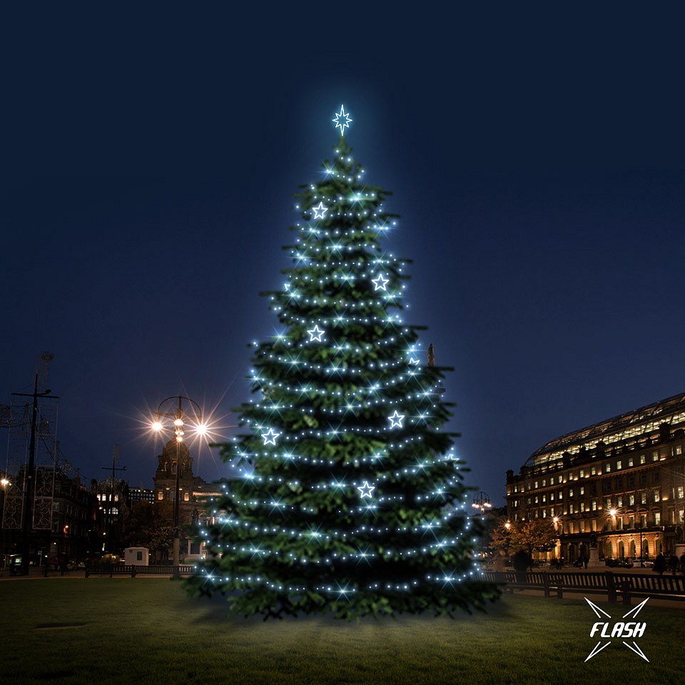 LED light set for trees 12-14m high, icy white with Flash, EFD11 decors
