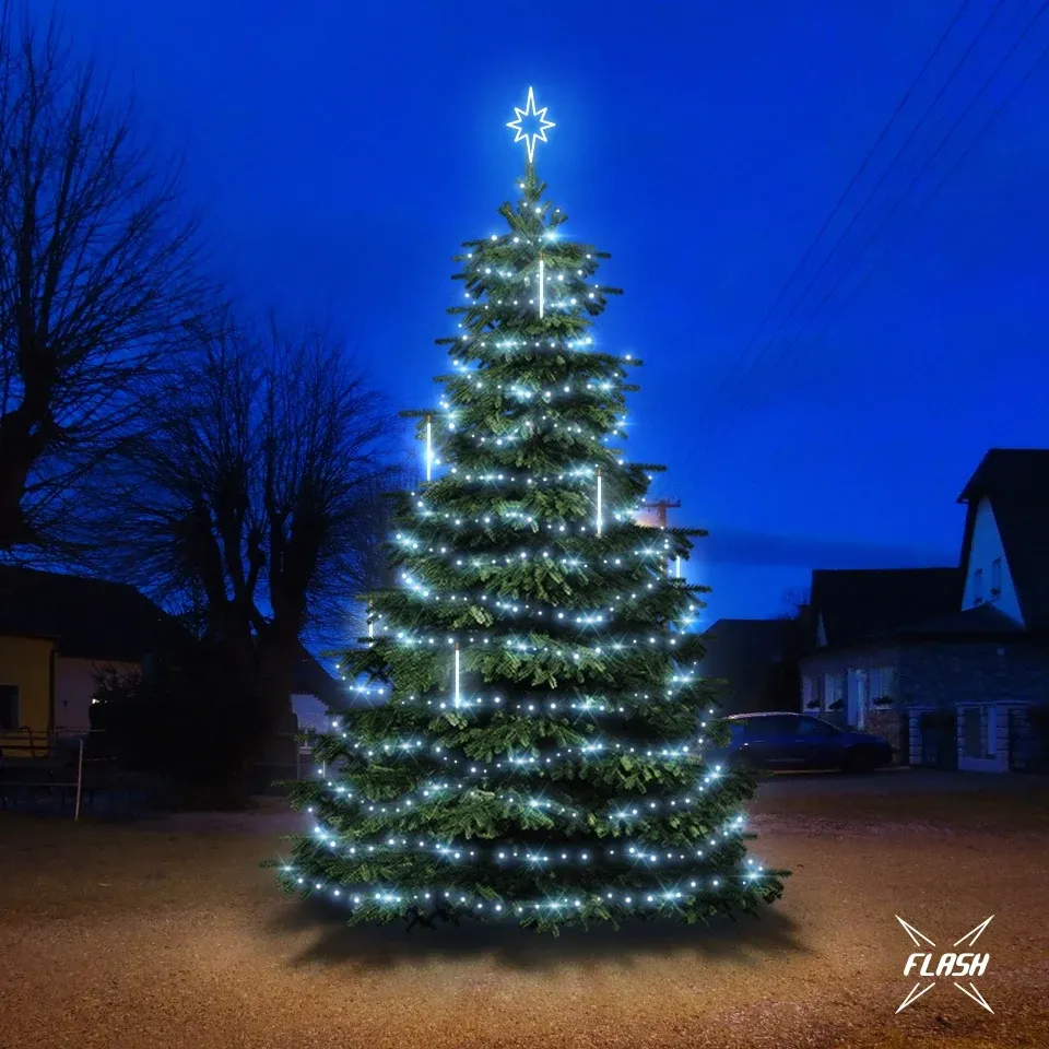 LED tree light set 6-8m high, icy white with Flash, with falling snow