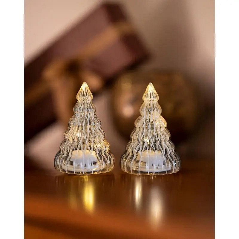 _Downloaded LED light tree, glass, set of 2, clear, 9 cm, with star