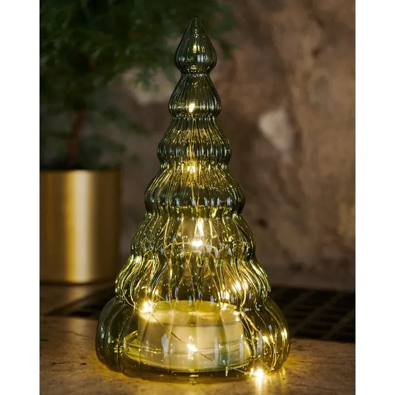 _Downloaded LED light tree, glass, green, 23,5 cm
