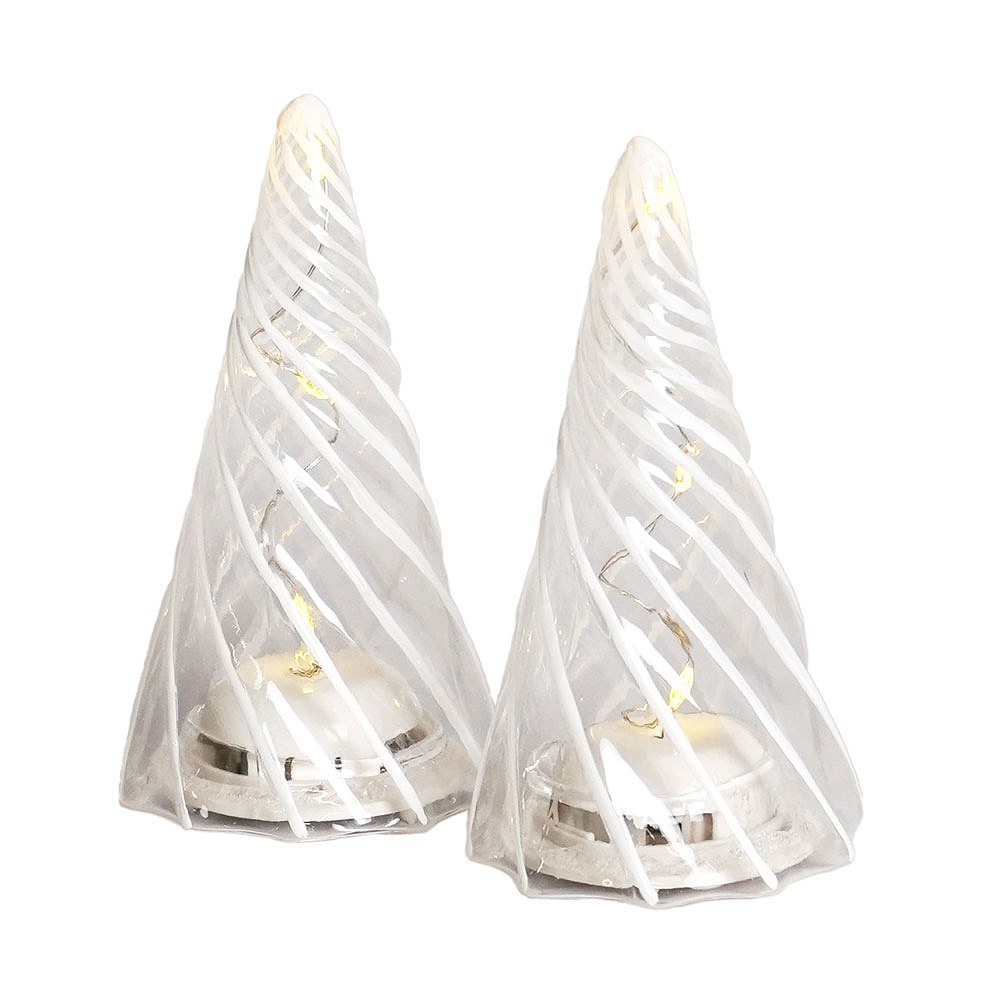 LED tree light, glass, set of 2, clear, 11 cm