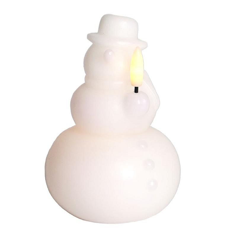 Battery-powered LED candle made of real wax, snowman, white, ø 10 × 12.6 cm, CR2032