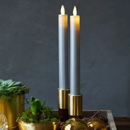 _Downloaded LED candle Sara, silver, 2 × 25 cm, 2 × AAA, pack of 2