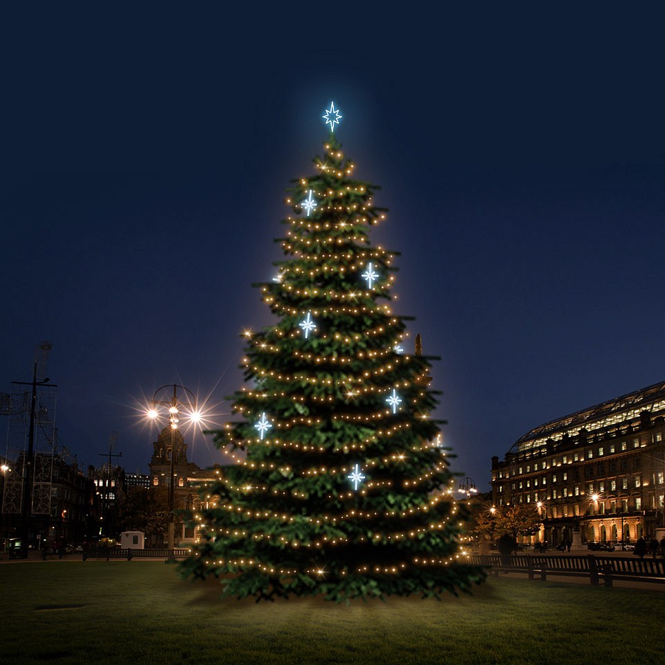 LED light set for Christmas trees 12-14 m high, warm white with icy white decors DZ113S3