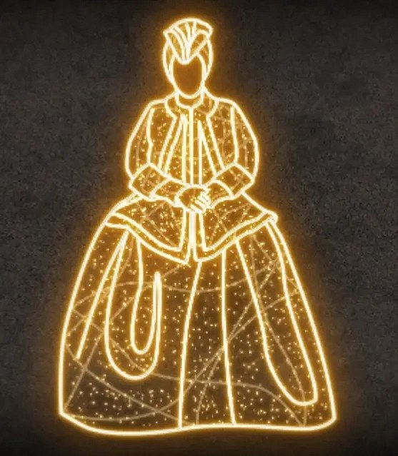 Eco Fix 2D LED light baroque female figure, 145 × 220 cm, warm white, standing, 3D print