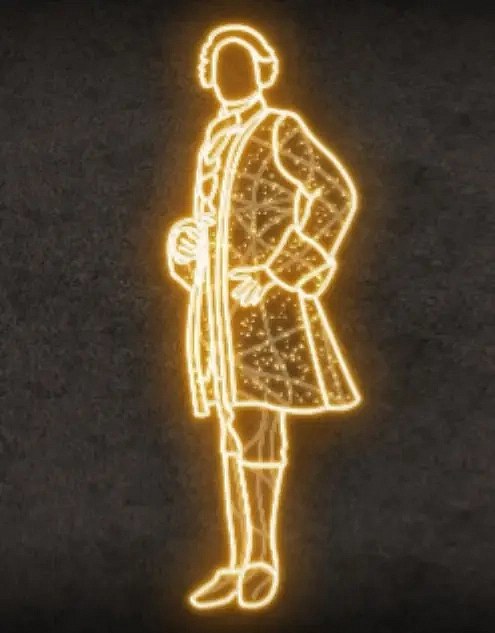 Eco Fix 2D LED illuminated Baroque male figure, 75 × 220 cm, warm white, standing, 3D printing