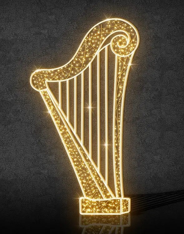 2D LED light harp, 100 × 180 cm, warm white, standing, 3D printing