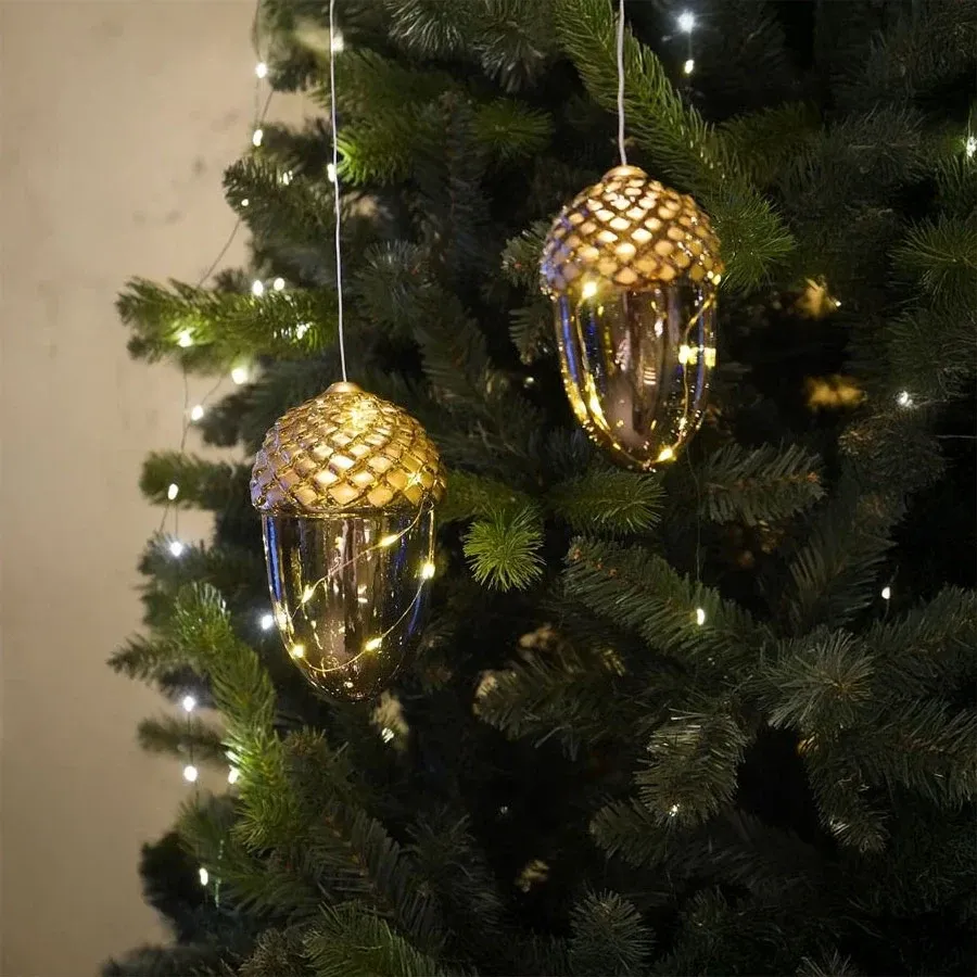 _Drawn LED hanging light decoration, acorn, 13 cm, gold