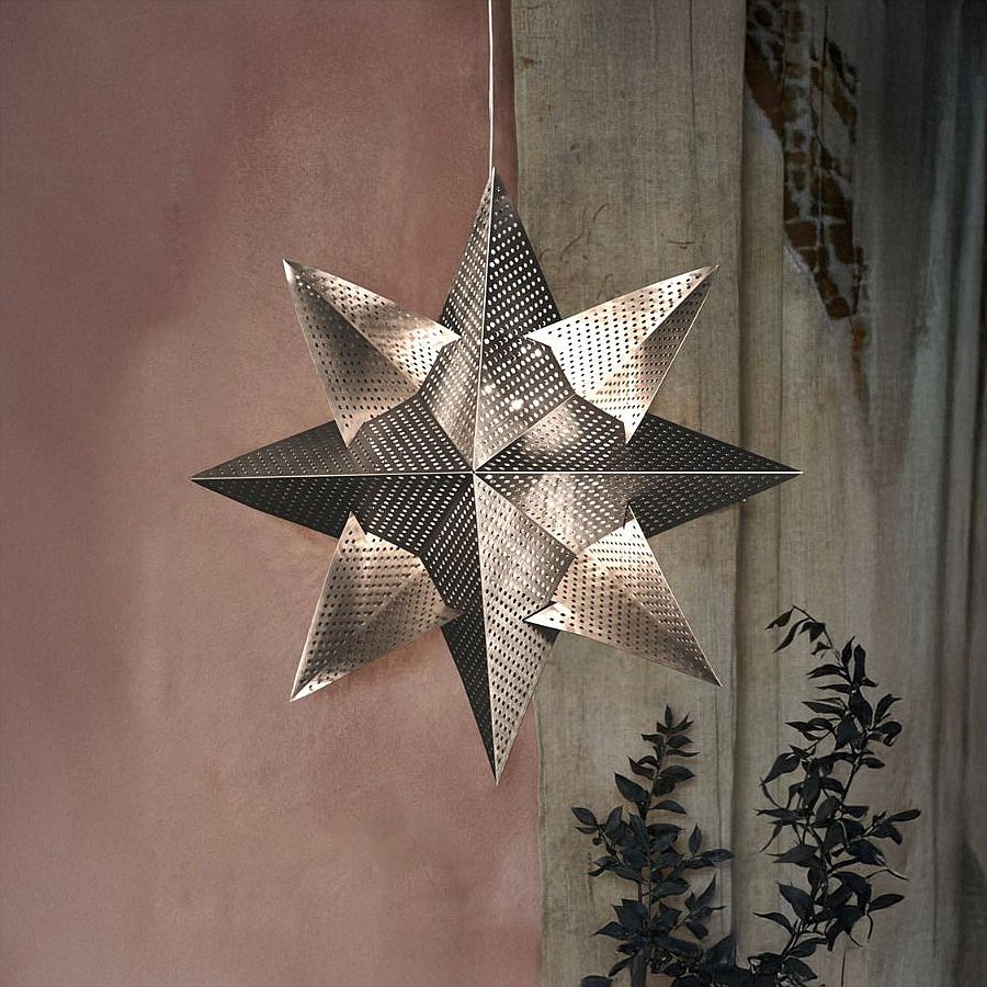 _Drawn LED hanging star decoration, silver, 33 cm