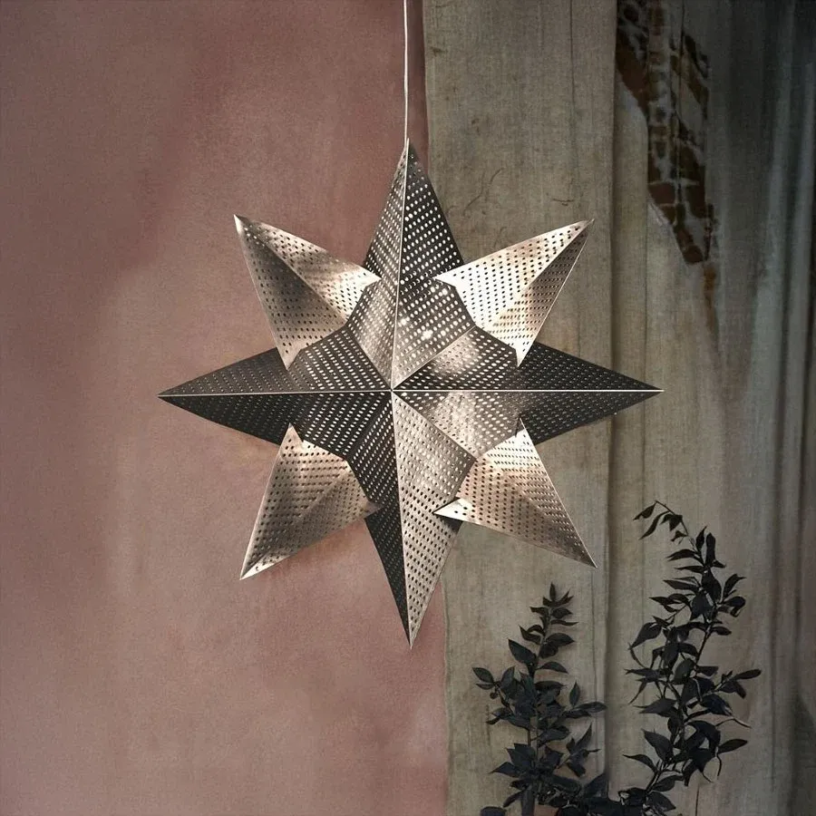 _Drawn LED hanging star decoration, silver, 33 cm