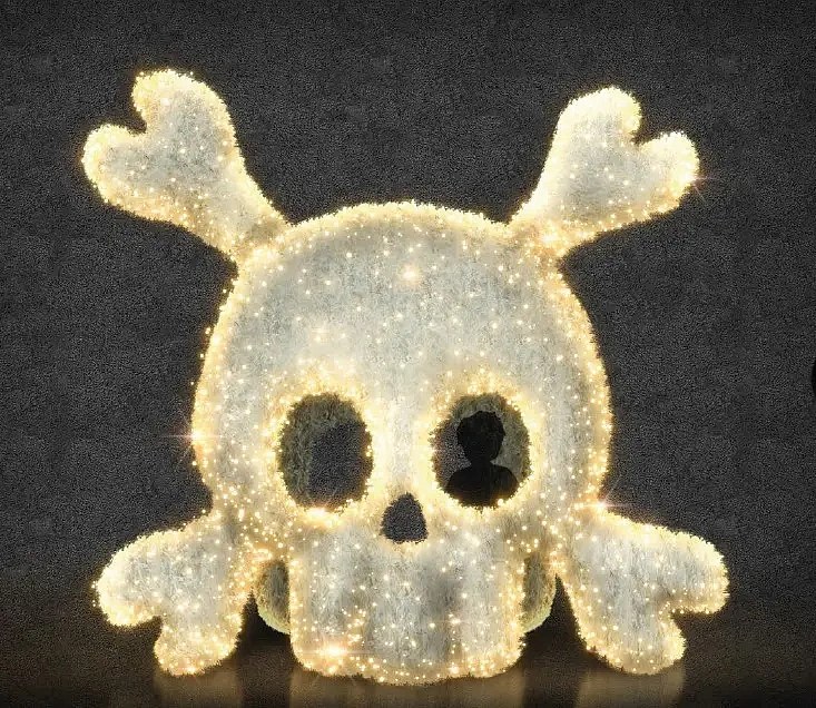 3D LED light skull, 350 x 300 x 290 cm, warm white, 36V, 79,7W, 128,4 kg, made of 8 parts