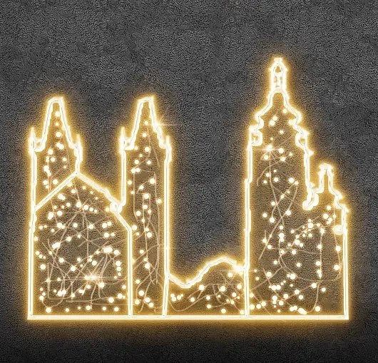Eco Fix 2D LED light silhouette HK, 275 × 225 × 60 cm, warm white, standing, 3D printed, aluminium