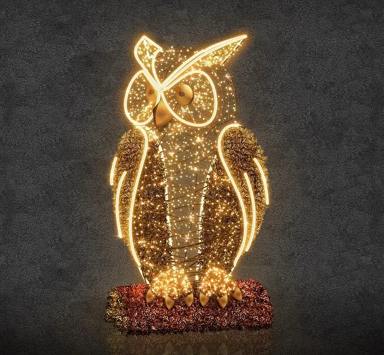 3D LED light owl, height 350 cm, warm white, 36V, made of 7 parts