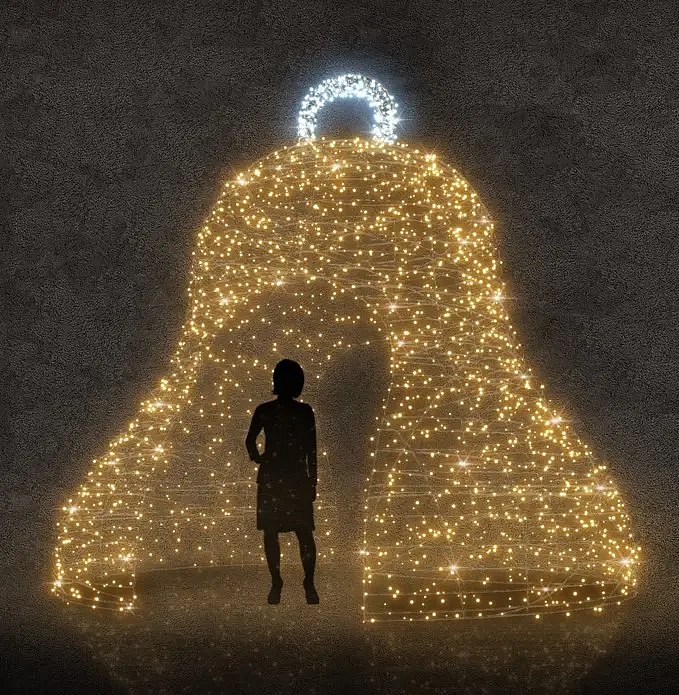 3D LED light bell, pass-through, 370 cm, warm white, made of 8 parts