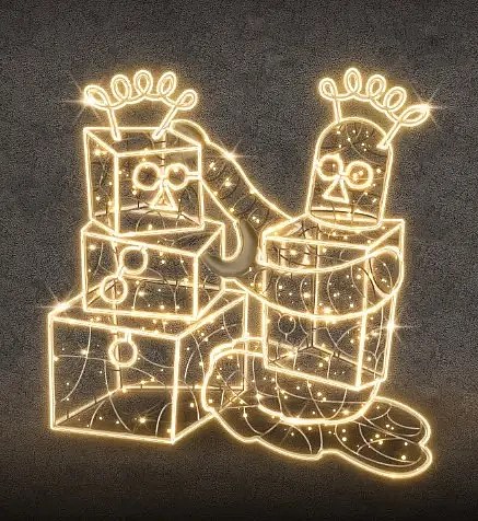 Eco Fix 2D LED light robot with gifts, 153 × 120 cm, warm white, standing, 3D printed, aluminium
