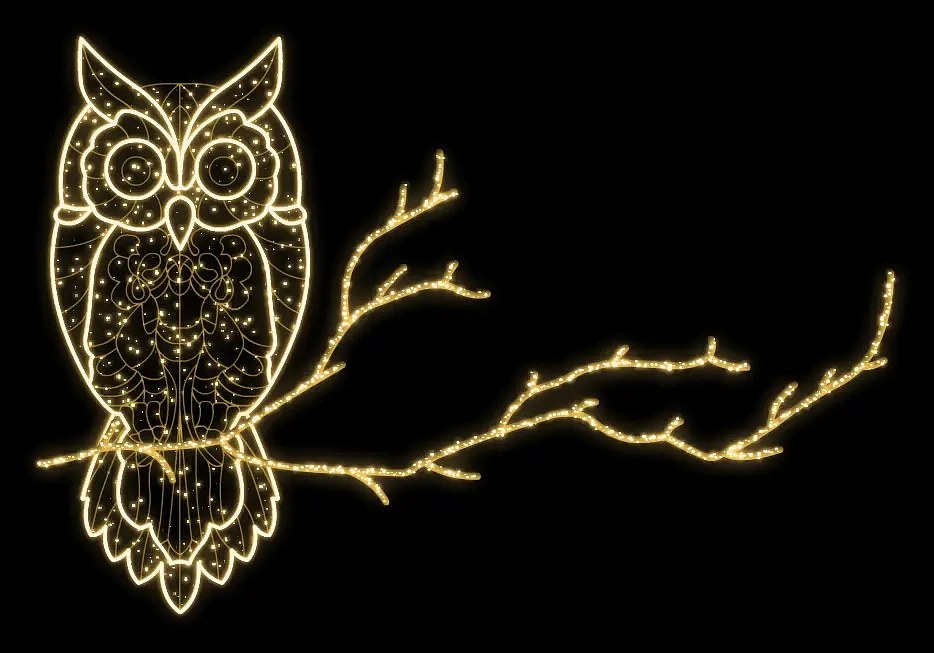 Eco Fix 2D LED light owl on branch, hanging, 220 × 145 × 3 cm, warm white, aluminium, DZ1195WS1