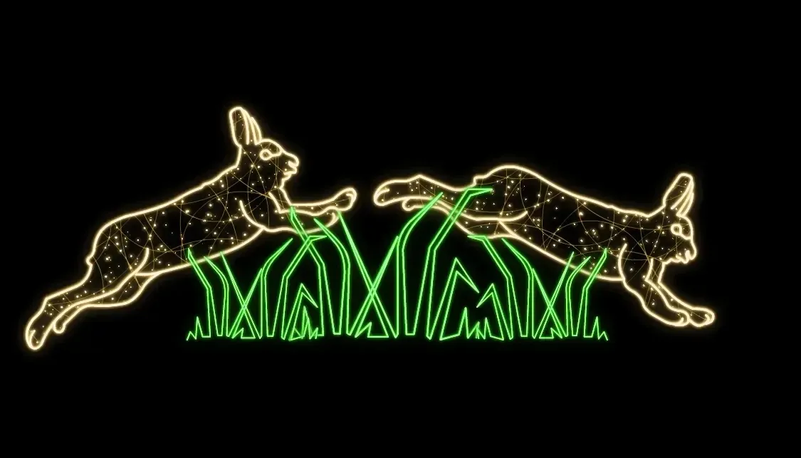 Easy Fix 2D LED light decor Rabbits in the Grass, hanging, 410 × 145 × 3 cm, warm white and green, 3D print
