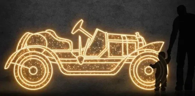 Eco Fix 2D LED light car Laurin-Klement FC, 335 × 150 × 60 cm, warm white, standing, 3D printing
