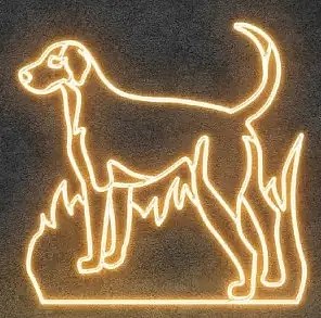 Eco Fix 2D LED light dog, 123 × 137 × 60 cm, warm white, standing, 3D printed, aluminium