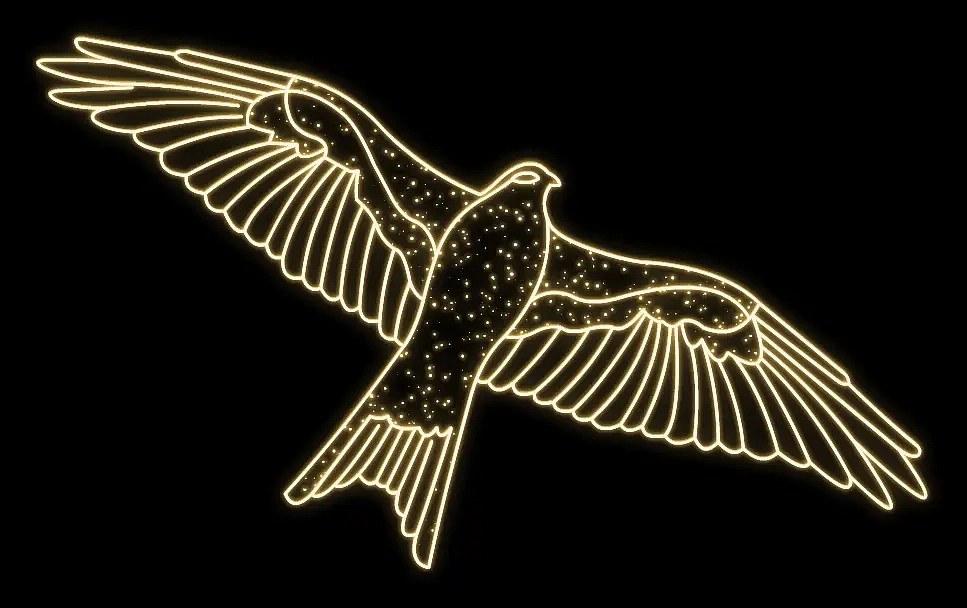 Eco Fix 2D LED light eagle in flight, hanging, 170 × 78 × 4 cm, warm white, 3D printed, gold