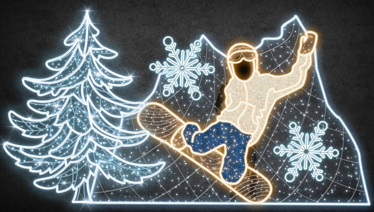 2D LED panoramic snowboarder light, 455 × 240 cm, warm and icy white, standing, 3D printing