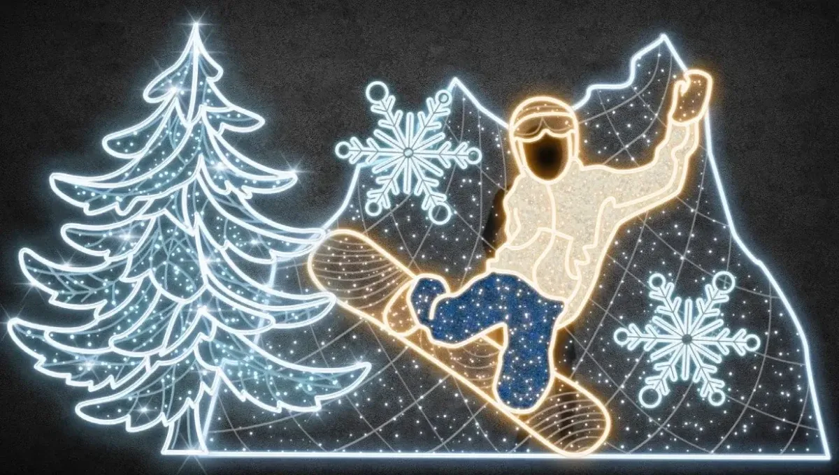 2D LED panoramic snowboarder light, 455 × 240 cm, warm and icy white, standing, 3D printing